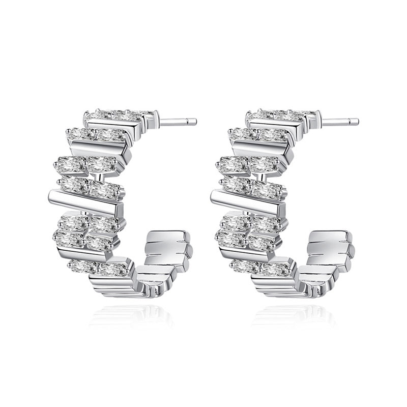 Cubic Zirconia Hoop Earrings | Baguette Cut | Gold or Silver Plated | Gift Boxed