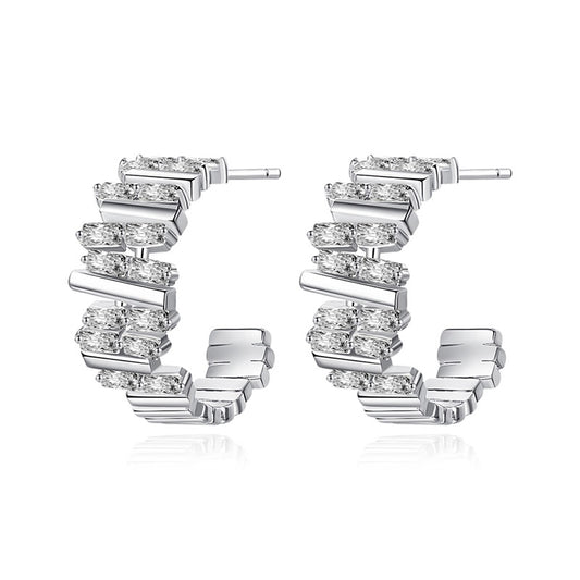 Cubic Zirconia Hoop Earrings | Baguette Cut | Gold or Silver Plated | Gift Boxed