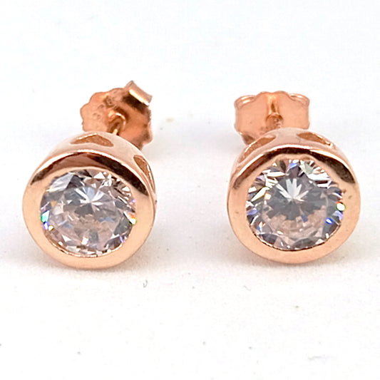 Rose Gold Plated Sterling Silver Crystal Stud Earrings | 7mm | Gift Boxed