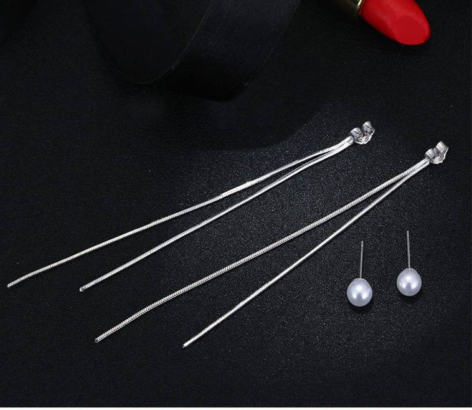 Silver Plated Imitation Pearl Tassel Earrings Earrings Brass Dangle Earrings Imitation Pearls Silver Plated Tassel Earrings