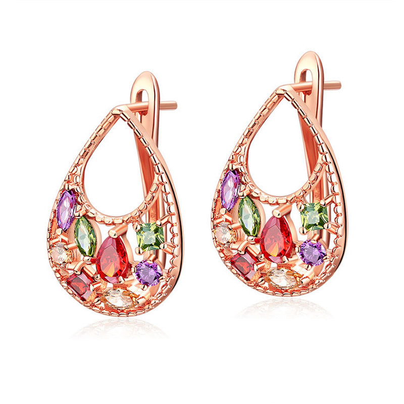 Rose Gold Plated Cubic Zirconia Earrings Earrings Brass Cubic Zirconia Lever Back Earrings Multi Coloured Rose Gold Plated