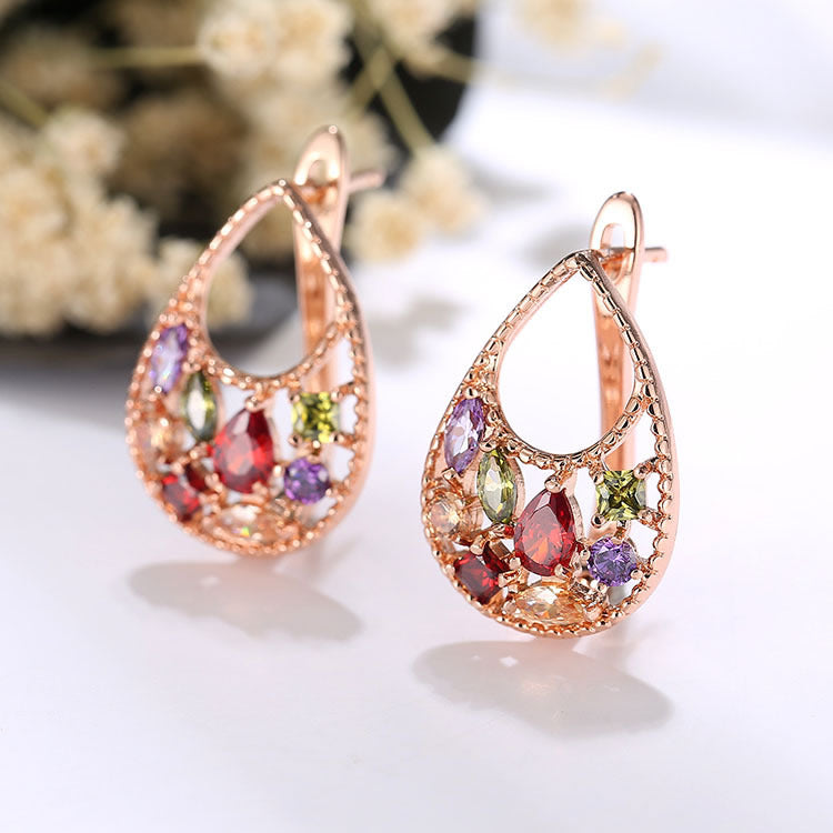 Rose Gold Plated Cubic Zirconia Earrings Earrings Brass Cubic Zirconia Lever Back Earrings Multi Coloured Rose Gold Plated