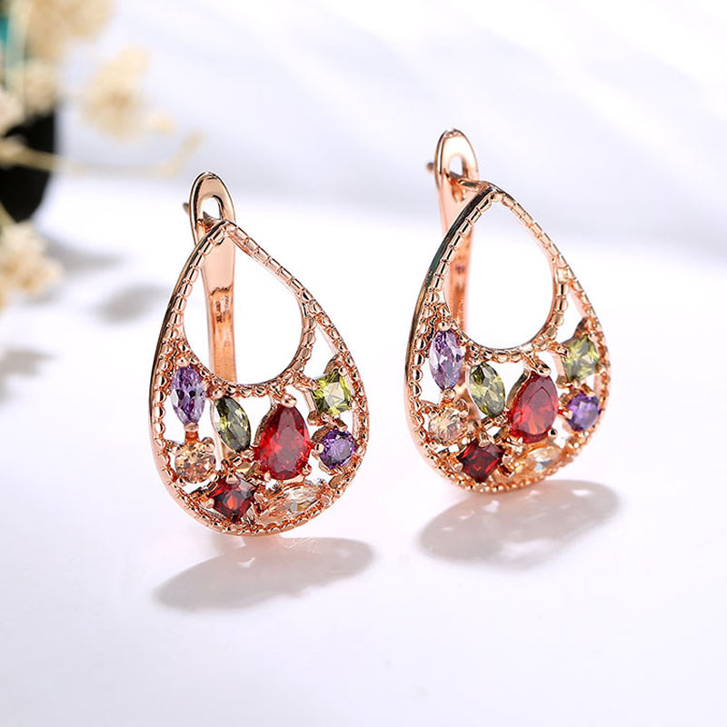 Rose Gold Plated Cubic Zirconia Earrings Earrings Brass Cubic Zirconia Lever Back Earrings Multi Coloured Rose Gold Plated