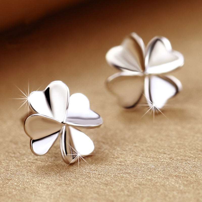 Sterling Silver Clover Stud Earrings Earrings Clover Platinum Plated Sterling Silver Stud Earrings