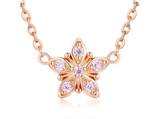 Sterling Silver Star Pendant Necklace (45cm) Necklace Cubic Zirconia Pendant Necklace Rose Gold Plated Star Sterling Silver