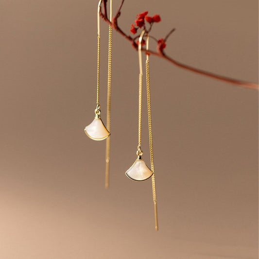 Yellow Gold Plated Sterling Silver Thread-Through Earrings Earrings Drop Earrings Shell Sterling Silver Thread Through Earrings Yellow Gold Plated