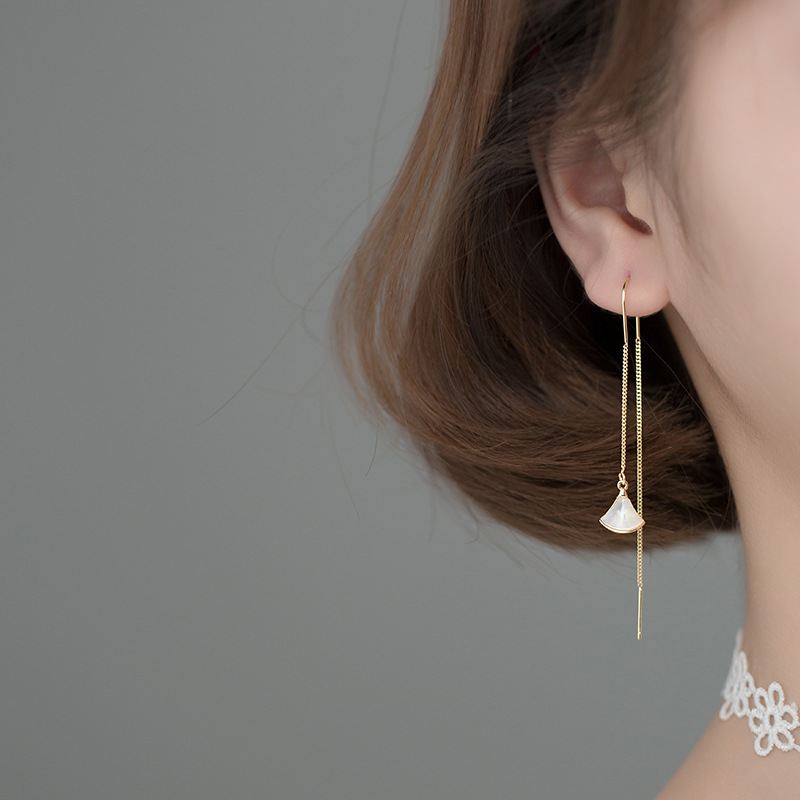 Yellow Gold Plated Sterling Silver Thread-Through Earrings Earrings Drop Earrings Shell Sterling Silver Thread Through Earrings Yellow Gold Plated