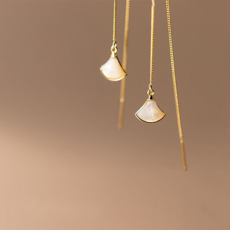Yellow Gold Plated Sterling Silver Thread-Through Earrings Earrings Drop Earrings Shell Sterling Silver Thread Through Earrings Yellow Gold Plated