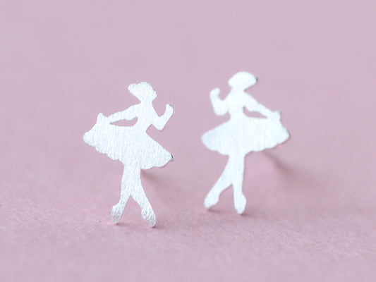 Silver Dancing Girl Stud Earrings Earrings Brass Dancing Girl Silver Plated Stud Earrings