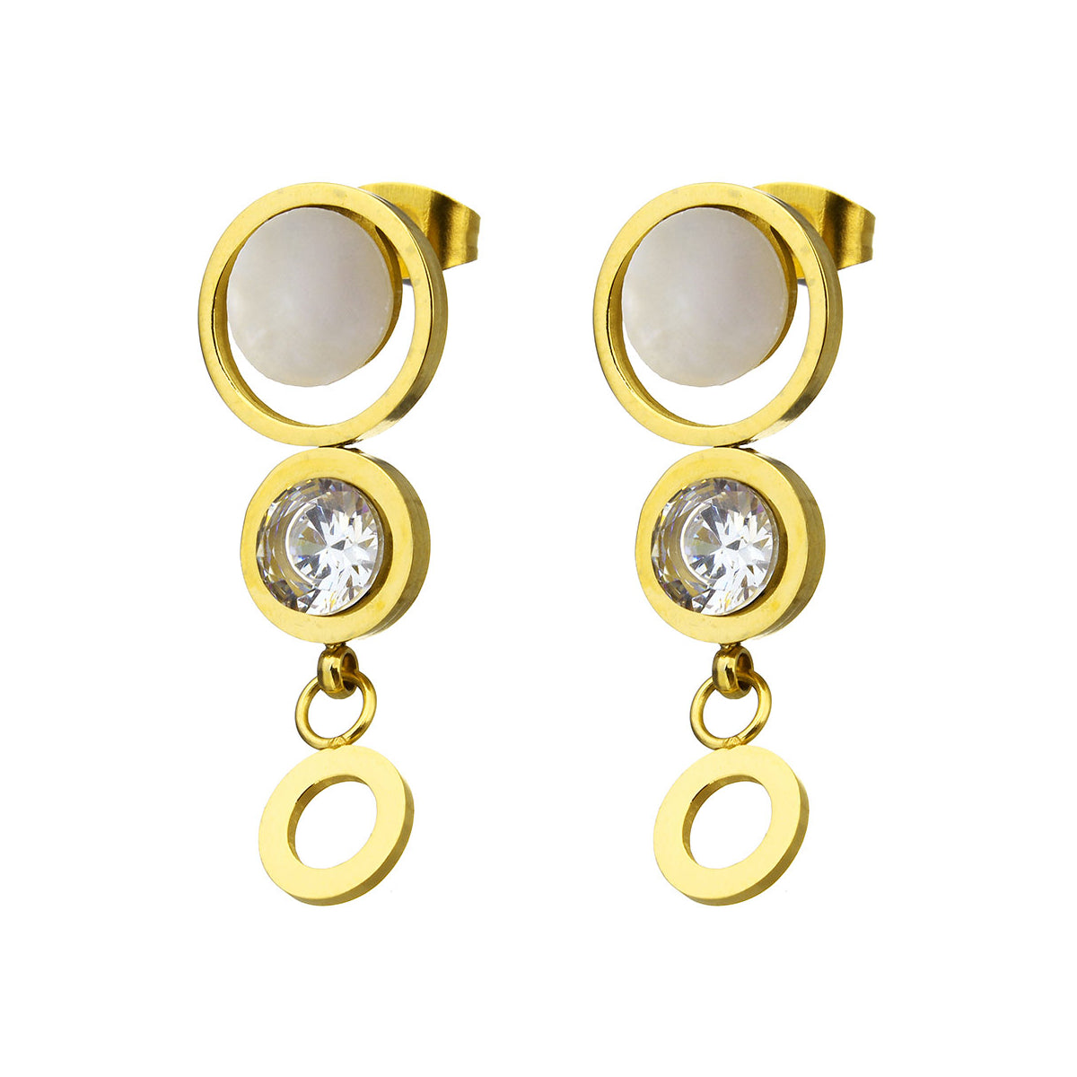 Stainless Steel CZ Drop Earrings | 34mm | Boxed