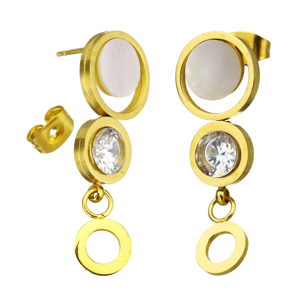 Stainless Steel CZ Drop Earrings | 34mm | Boxed