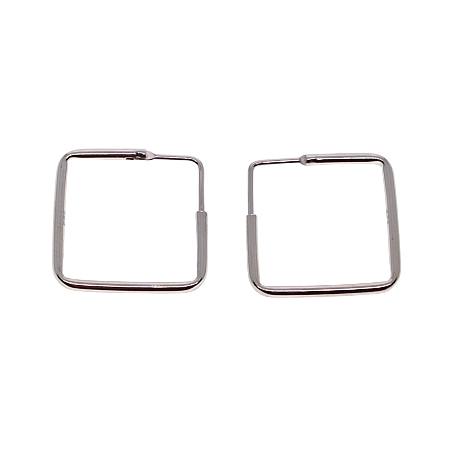 Pair of square hoop earrings on a white background