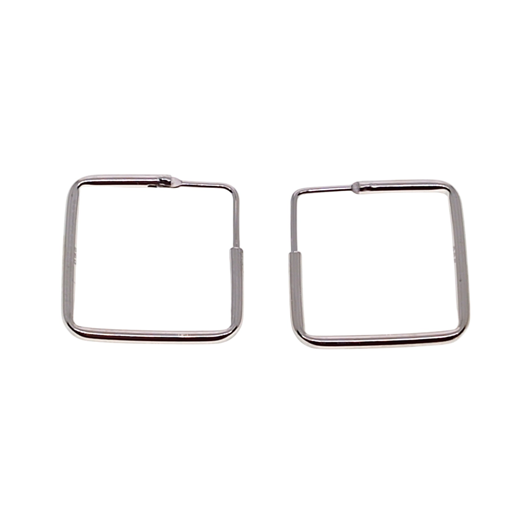 Pair of square hoop earrings on a white background