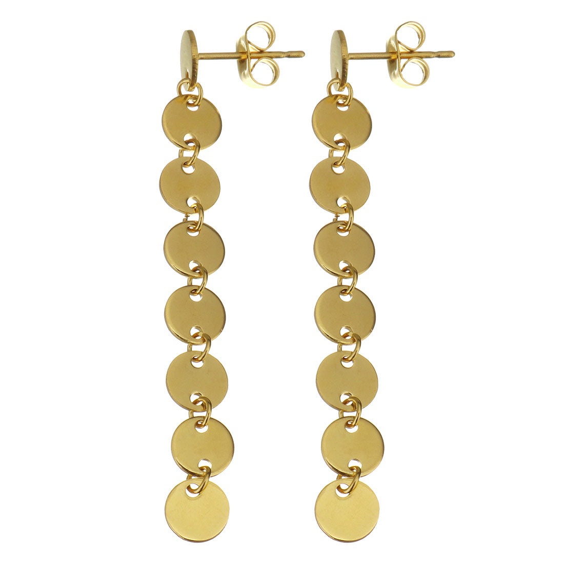 Stainless Steel Circle Link Long Drop Dangle Earrings | 55mm | Boxed