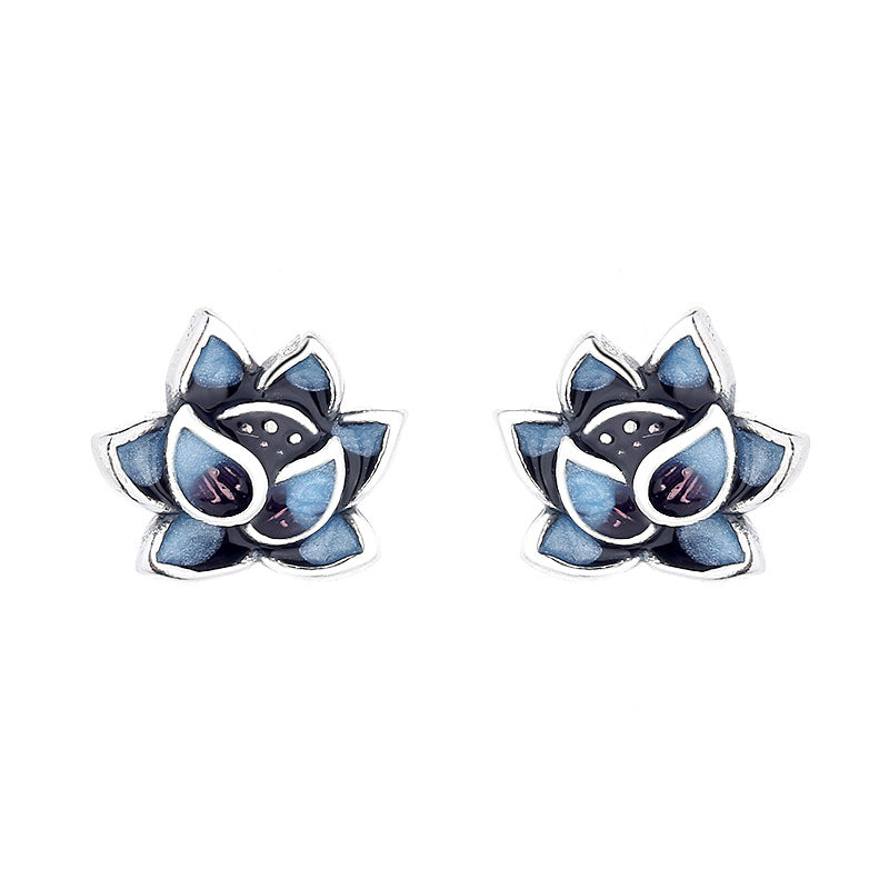 Sterling Silver Lotus Flower Stud Earrings | 9x10mm | Gift Boxed