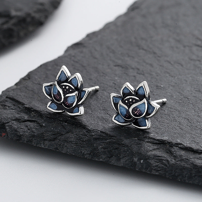 Sterling Silver Lotus Flower Stud Earrings | 9x10mm | Gift Boxed
