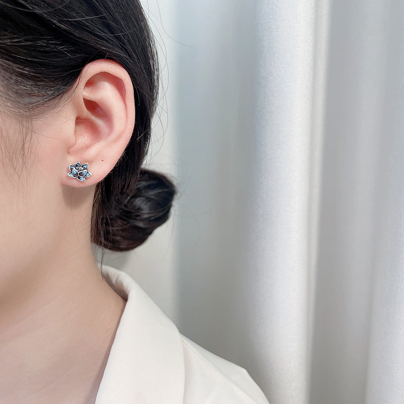 Sterling Silver Lotus Flower Stud Earrings | 9x10mm | Gift Boxed