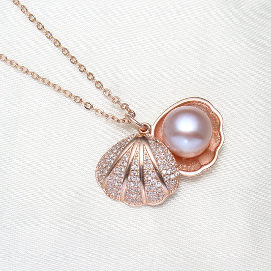 Rose Gold Pearl Pendant Necklace (40-45cm) Necklace Brass Freshwater Pearl Pendant Necklace Rose Gold Plated