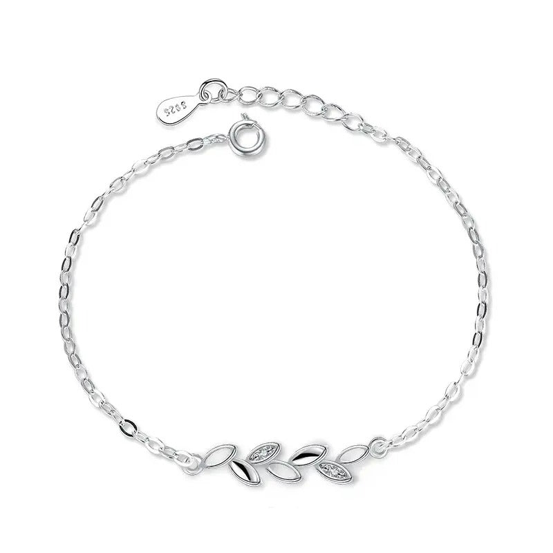 Silver Plated Leaf Bracelet (17-20cm) Bracelet Bracelet Clear Copper Zircon