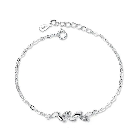 Silver Plated Leaf Bracelet (17-20cm) Bracelet Bracelet Clear Copper Zircon