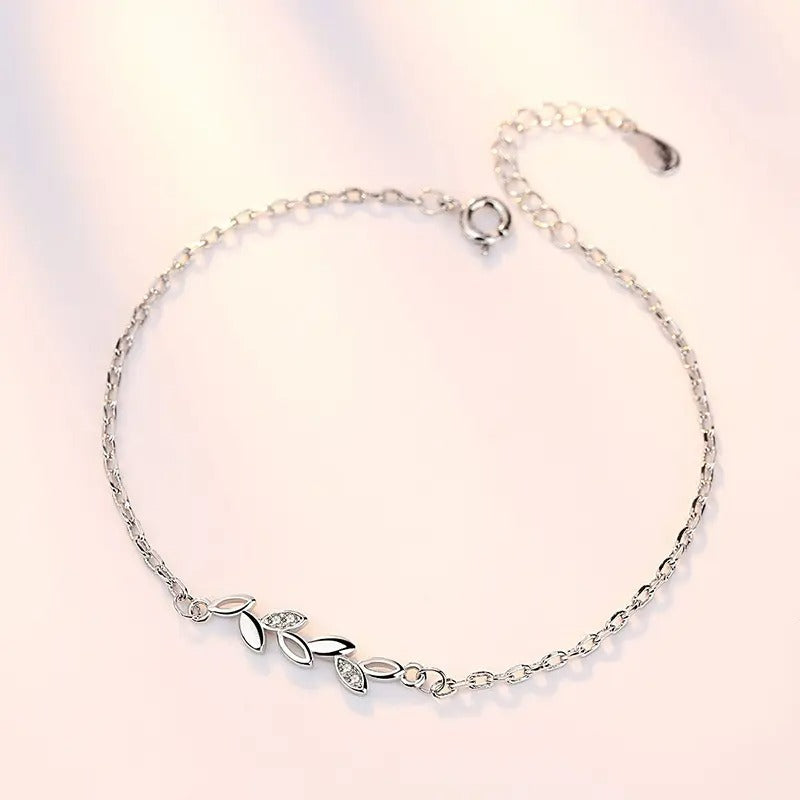 Silver Plated Leaf Bracelet (17-20cm) Bracelet Bracelet Clear Copper Zircon