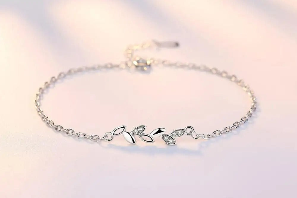Silver Plated Leaf Bracelet (17-20cm) Bracelet Bracelet Clear Copper Zircon