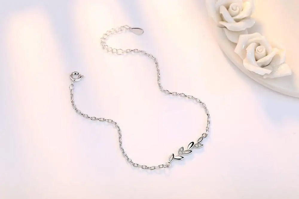 Silver Plated Leaf Bracelet (17-20cm) Bracelet Bracelet Clear Copper Zircon