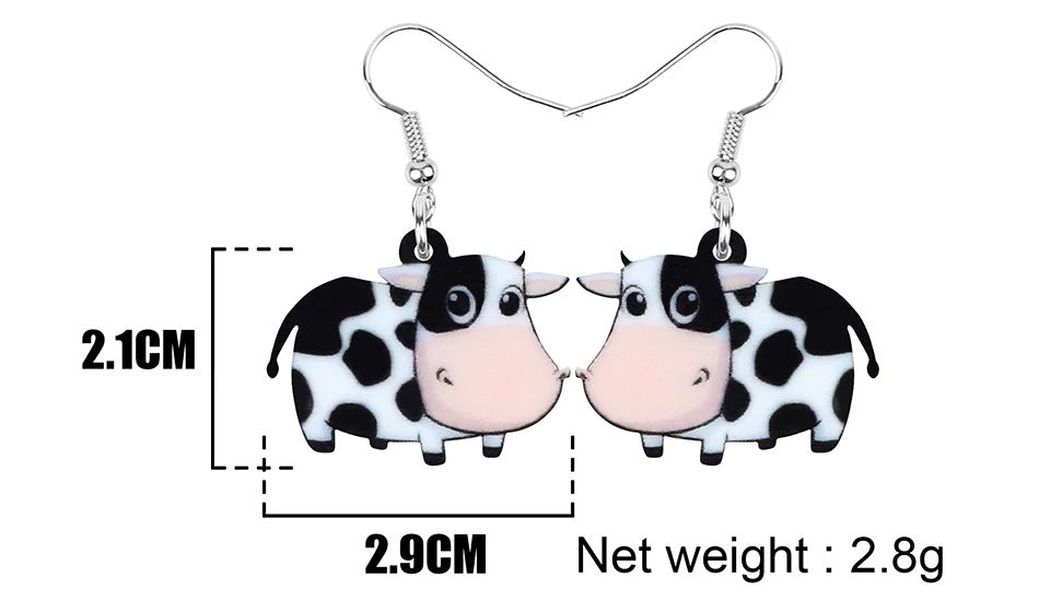 Cute Cow Dangle Earrings | Double Sided Acrylic | 47mm | Boxed