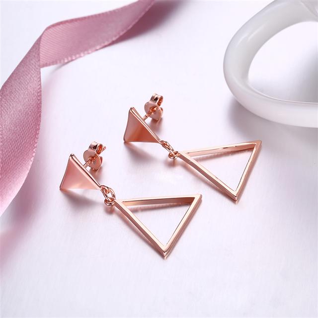 Rose Gold Plated Triangle Dangle Earrings | 19x30mm | Gift Boxed