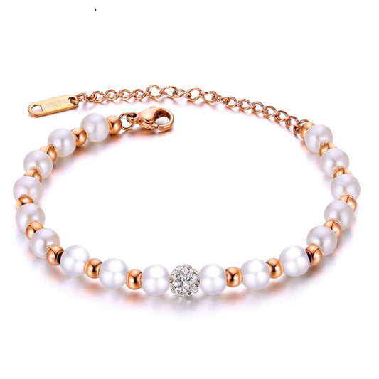 Rose Gold Plated Imitation Pearl Bracelet (17-23cm) Bracelet Bracelet Clear Crystal Imitation Pearls Rhinestone Rose Gold Plated Stainless Steel White