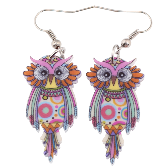 Cute Owl Earrings Multi Colour Earrings Acrylic Animal Bird Drop Earrings Fish Hook Earrings Green Iron Multi Coloured Owl Purple