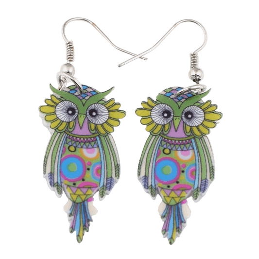 Cute Owl Earrings Earrings Acrylic Animal Bird Drop Earrings Fish Hook Earrings Green Iron Multi Coloured Owl Purple