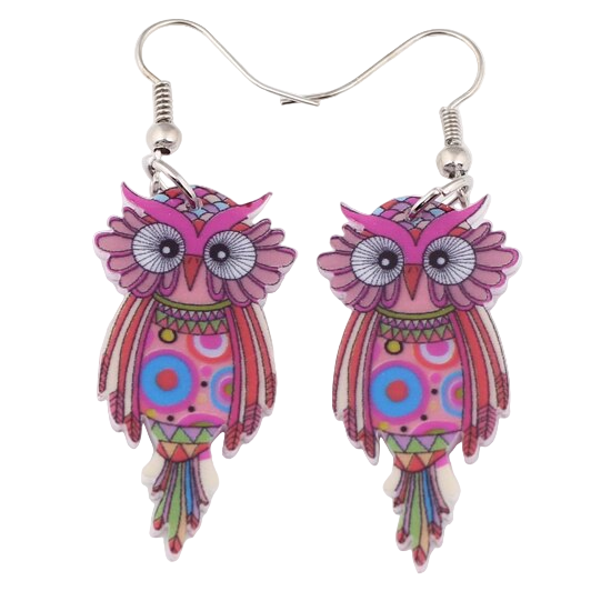 Cute Owl Earrings Red Earrings Acrylic Animal Bird Drop Earrings Fish Hook Earrings Green Iron Multi Coloured Owl Purple