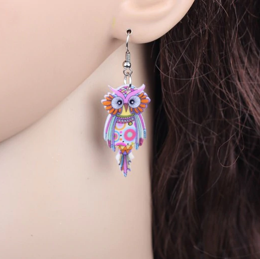 Cute Owl Earrings Earrings Acrylic Animal Bird Drop Earrings Fish Hook Earrings Green Iron Multi Coloured Owl Purple