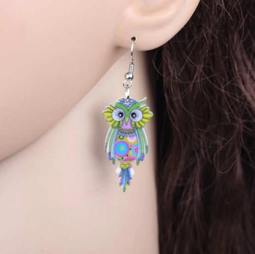 Cute Owl Earrings Earrings Acrylic Animal Bird Drop Earrings Fish Hook Earrings Green Iron Multi Coloured Owl Purple