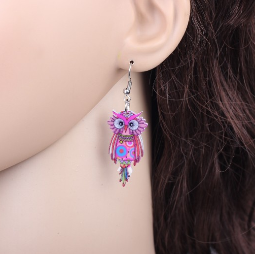Cute Owl Earrings Earrings Acrylic Animal Bird Drop Earrings Fish Hook Earrings Green Iron Multi Coloured Owl Purple