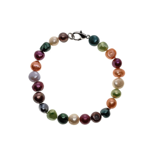 Multicolored pearl bracelet on a white background