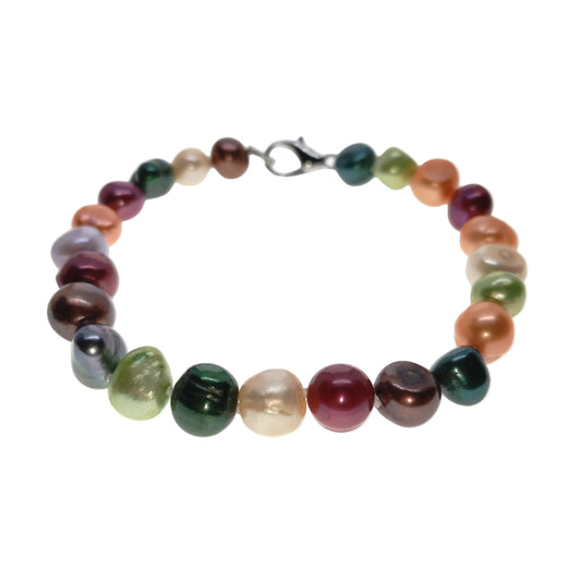 Multicolored beaded bracelet on a white background