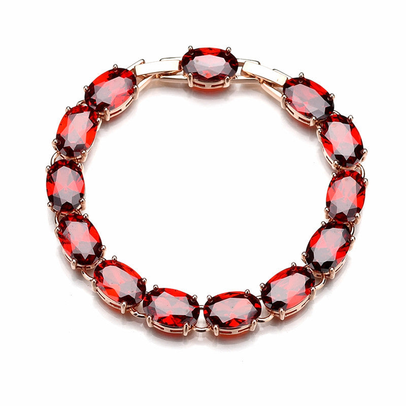 Rose Gold Plated CZ Bracelet | Red Stones | 15.5 cm or 18 cm | Gift Boxed