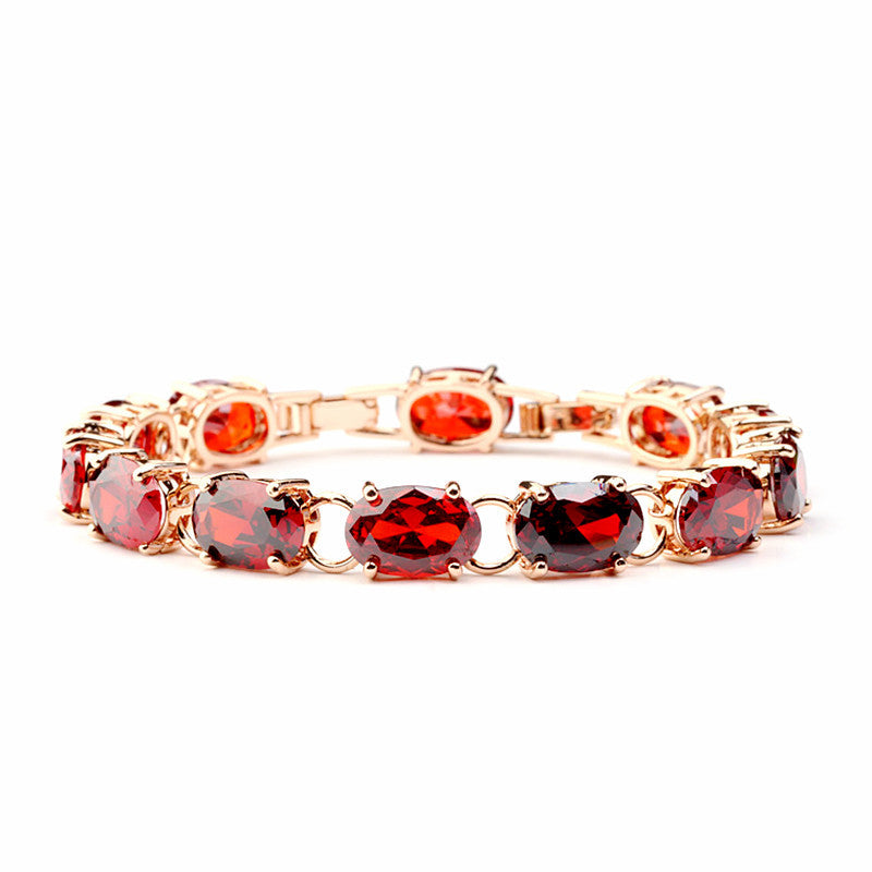 Rose Gold Plated CZ Bracelet | Red Stones | 15.5 cm or 18 cm | Gift Boxed