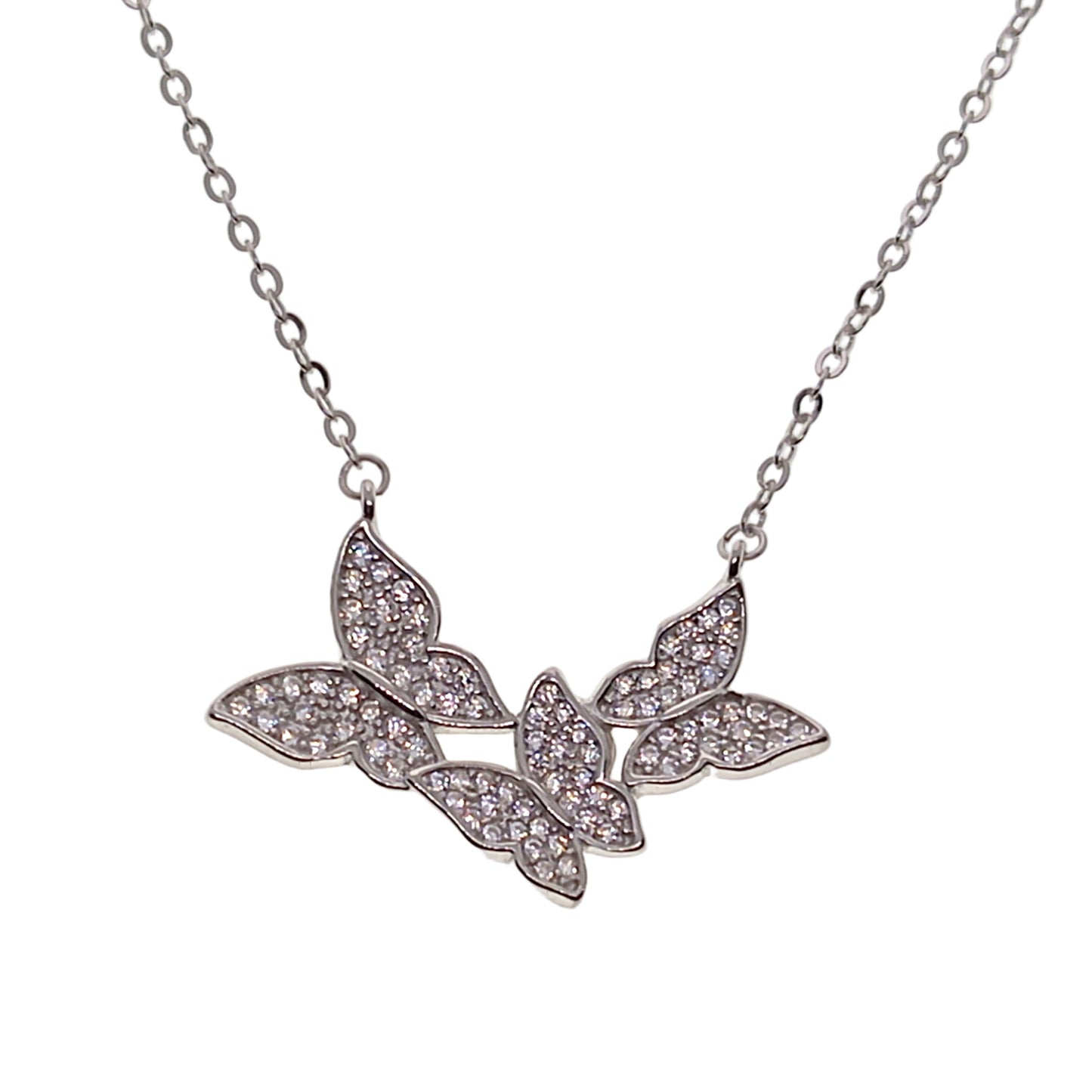 Necklace with a butterfly shaped pendant on a white background