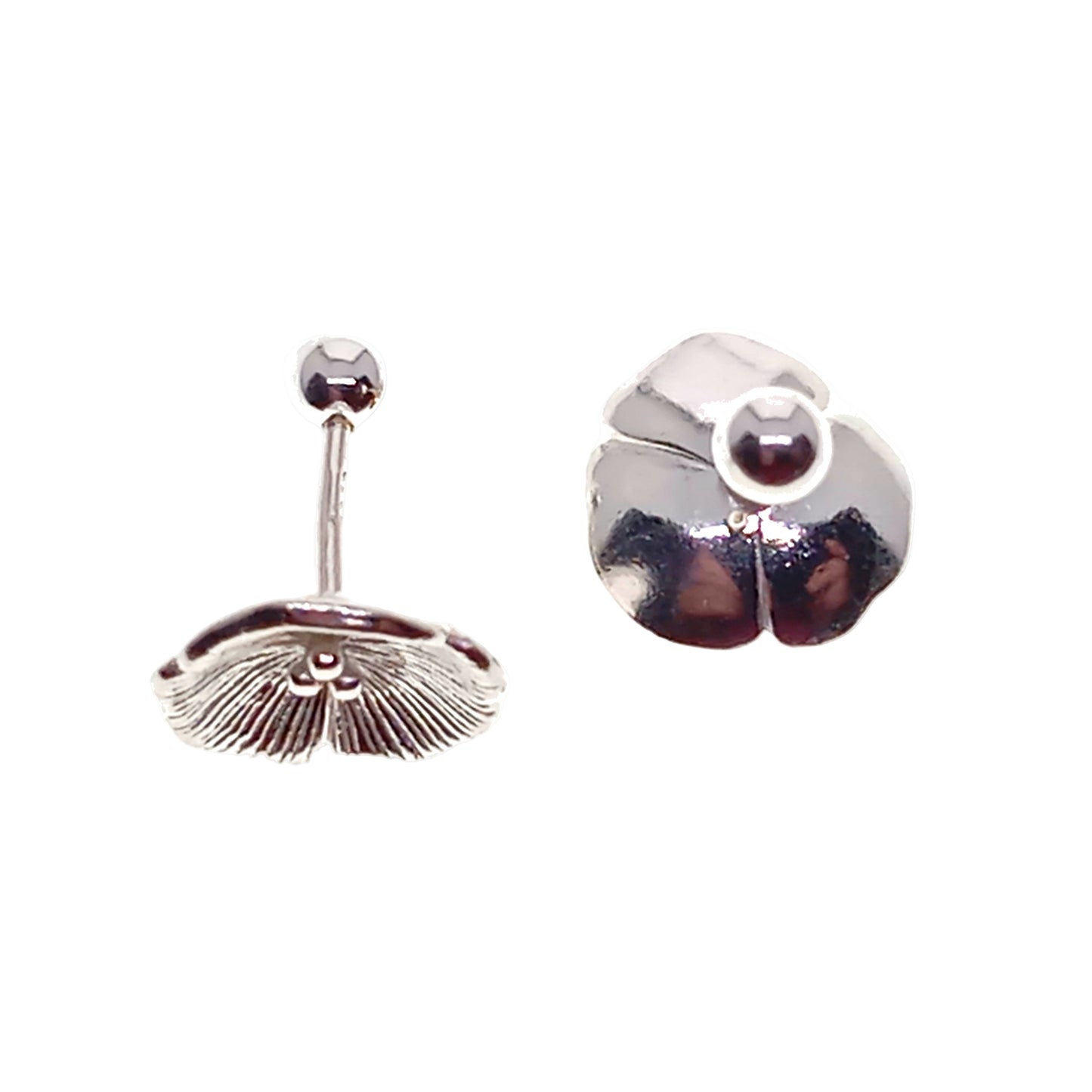 Pair of silver earrings on a white background