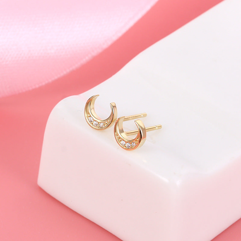 Sterling Silver Half Moon Stud Earrings Earrings Cubic Zirconia Half Moon Platinum Plated Sterling Silver Stud Earrings Yellow Gold Plated