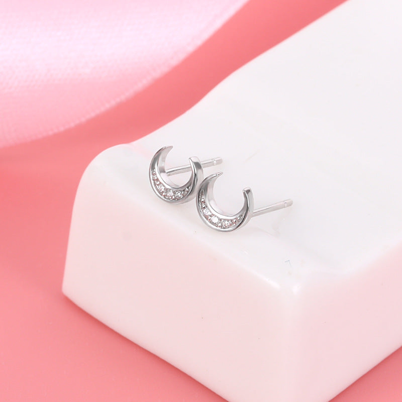 Sterling Silver Half Moon Stud Earrings Earrings Cubic Zirconia Half Moon Platinum Plated Sterling Silver Stud Earrings Yellow Gold Plated