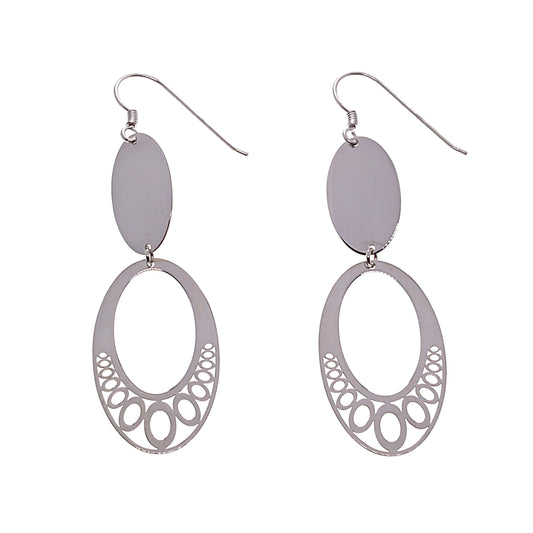 Sterling Silver Oval Drop Earrings | 69mm Drop | Gift Boxed