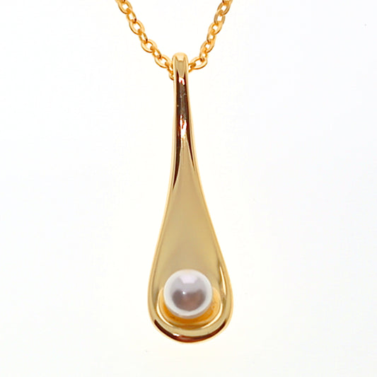 Yellow Gold Plated Sterling Silver Pearl Pendant Necklace | 51-61cm| Gift Boxed